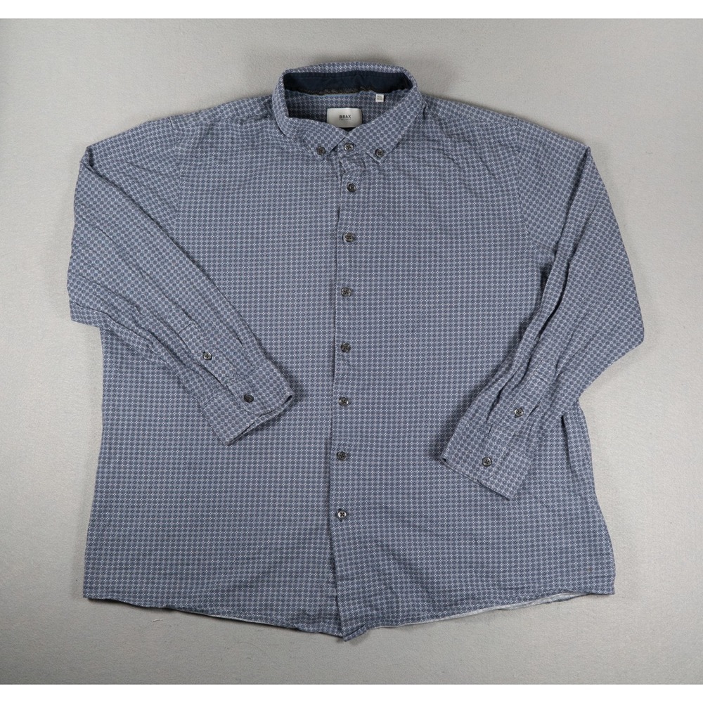 Brax Mens Button Down Shirt Modern Fit Geometric Print Blue XXL Cotton Hi-Flex
